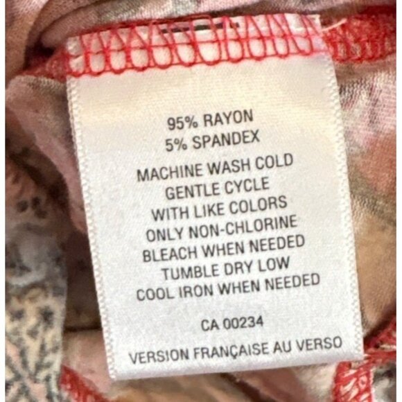 Style & Co Blouse Small Petite Bohemian Floral Bell Sleeve Red Gray Ruffled Boho - Picture 5 of 7